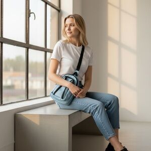 Light Blue Crossbody Mini Backpack for Women